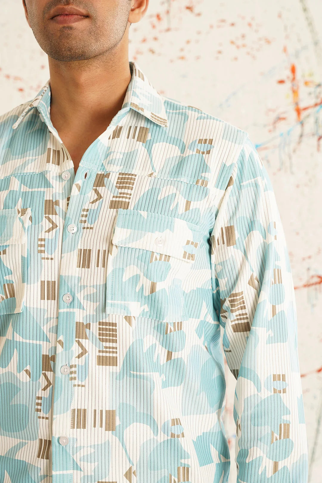 Sky Blue Printed Cotton Mens Shirt | Casual Printed Shirt