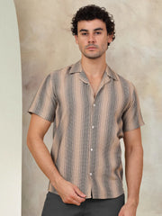 Striped Half Sleeve Cotton Shirt for Men-SF-931Beige