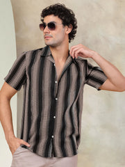 Striped Half Sleeve Cotton Shirt for Men-SF-931Black
