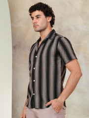 Striped Half Sleeve Cotton Shirt for Men-SF-931Black