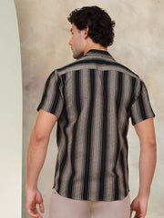 Striped Half Sleeve Cotton Shirt for Men-SF-931Black