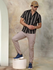 Striped Half Sleeve Cotton Shirt for Men-SF-931Black