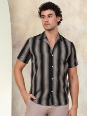 Striped Half Sleeve Cotton Shirt for Men-SF-931Black