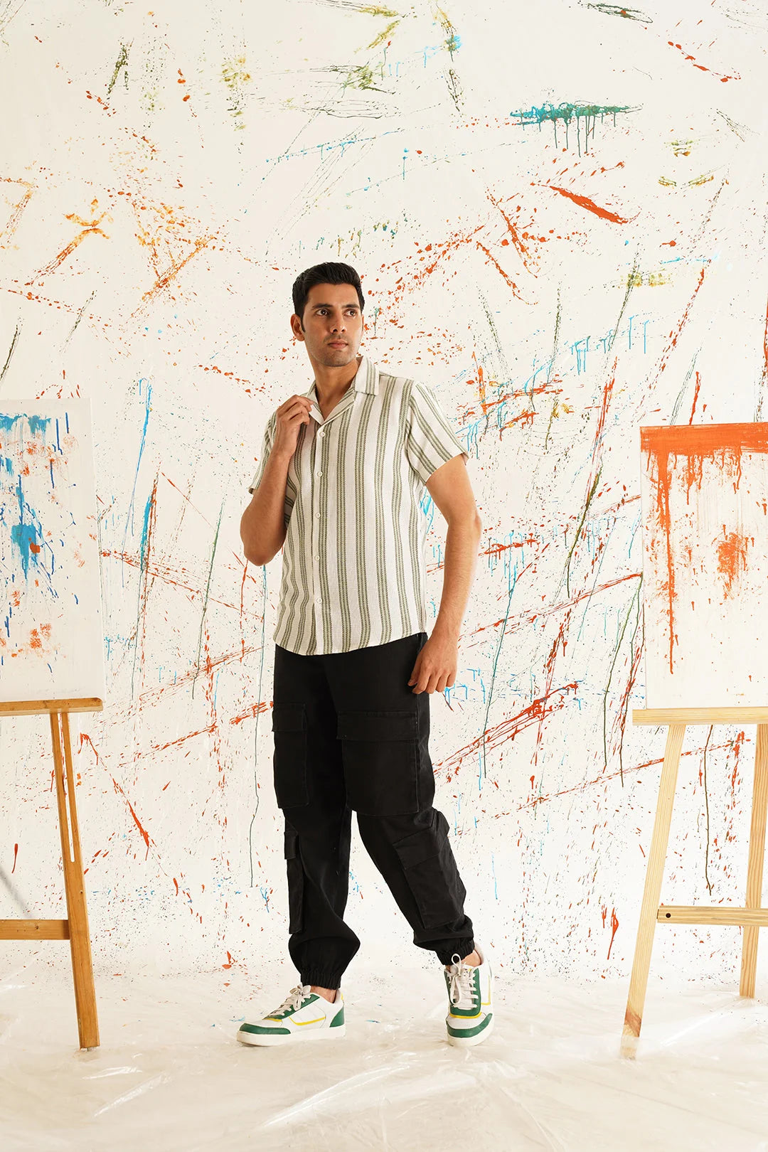 Green Striped Cotton Mens Shirt | Classic Casual Shirts