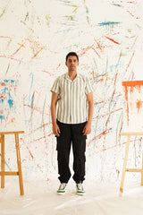 Classic Striped Spread Collar Cotton Curved Casual Shirt-SF-931Green