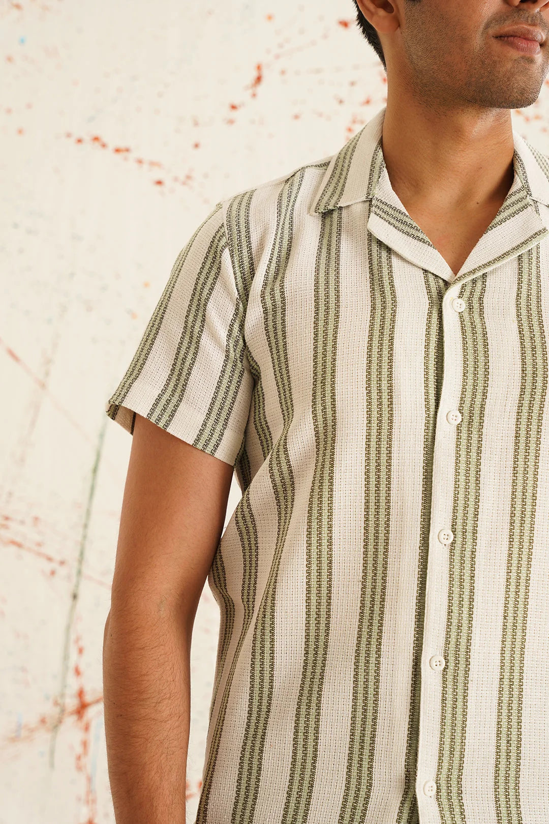 Green Striped Cotton Mens Shirt | Classic Casual Shirts