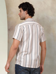 Striped Half Sleeve Cotton Shirt for Men-SF-931Light-Brown