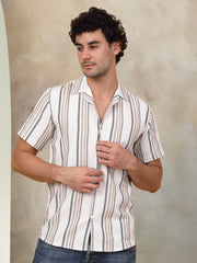 Striped Half Sleeve Cotton Shirt for Men-SF-931Light-Brown