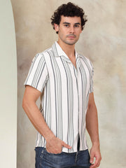 Striped Half Sleeve Cotton Shirt for Men-SF-931Off-White