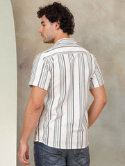 Striped Half Sleeve Cotton Shirt for Men-SF-931Off-White