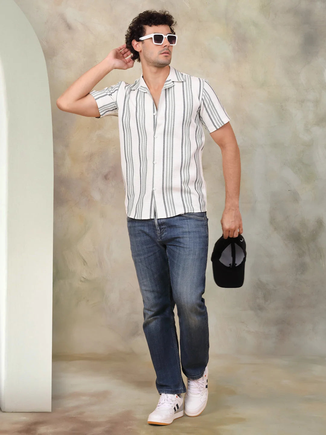 Off-White Striped Cotton Shirt | Short Sleeve Mens Shirt