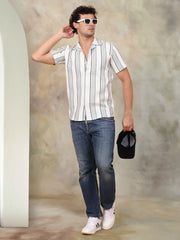 Striped Half Sleeve Cotton Shirt for Men-SF-931Off-White
