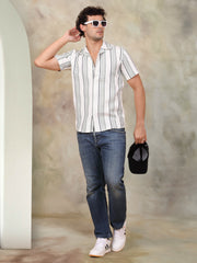 Striped Half Sleeve Cotton Shirt for Men-SF-931Off-White
