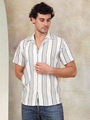 Striped Half Sleeve Cotton Shirt for Men-SF-931Off-White