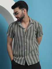 Printed Half Sleeve Cotton Shirt for Men-SF-931Olive