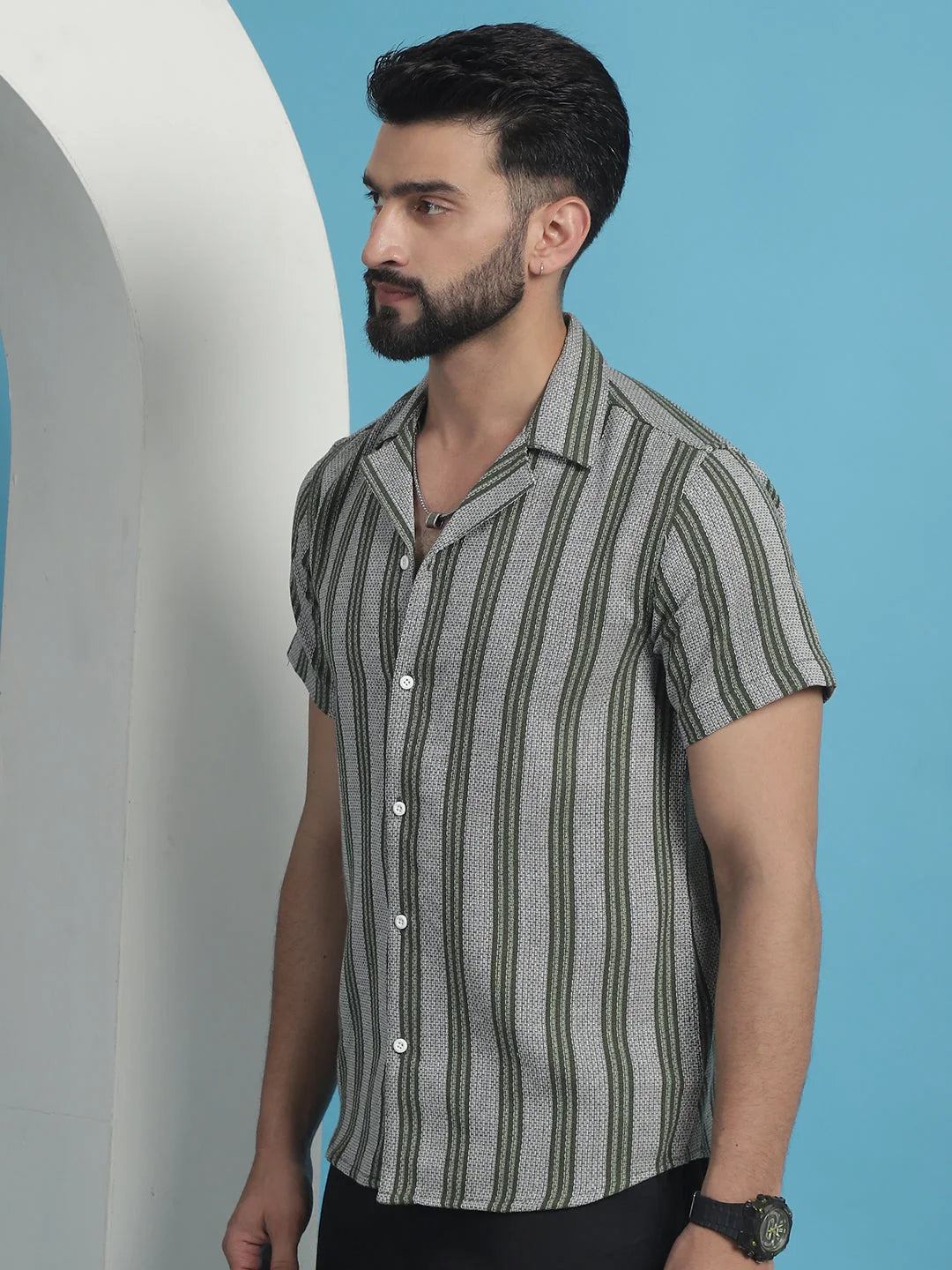 Olive Printed Half Sleeve Cotton Shirt for Men - Stylish Look