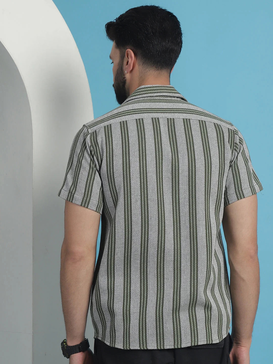 Olive Printed Half Sleeve Cotton Shirt for Men - Stylish Look