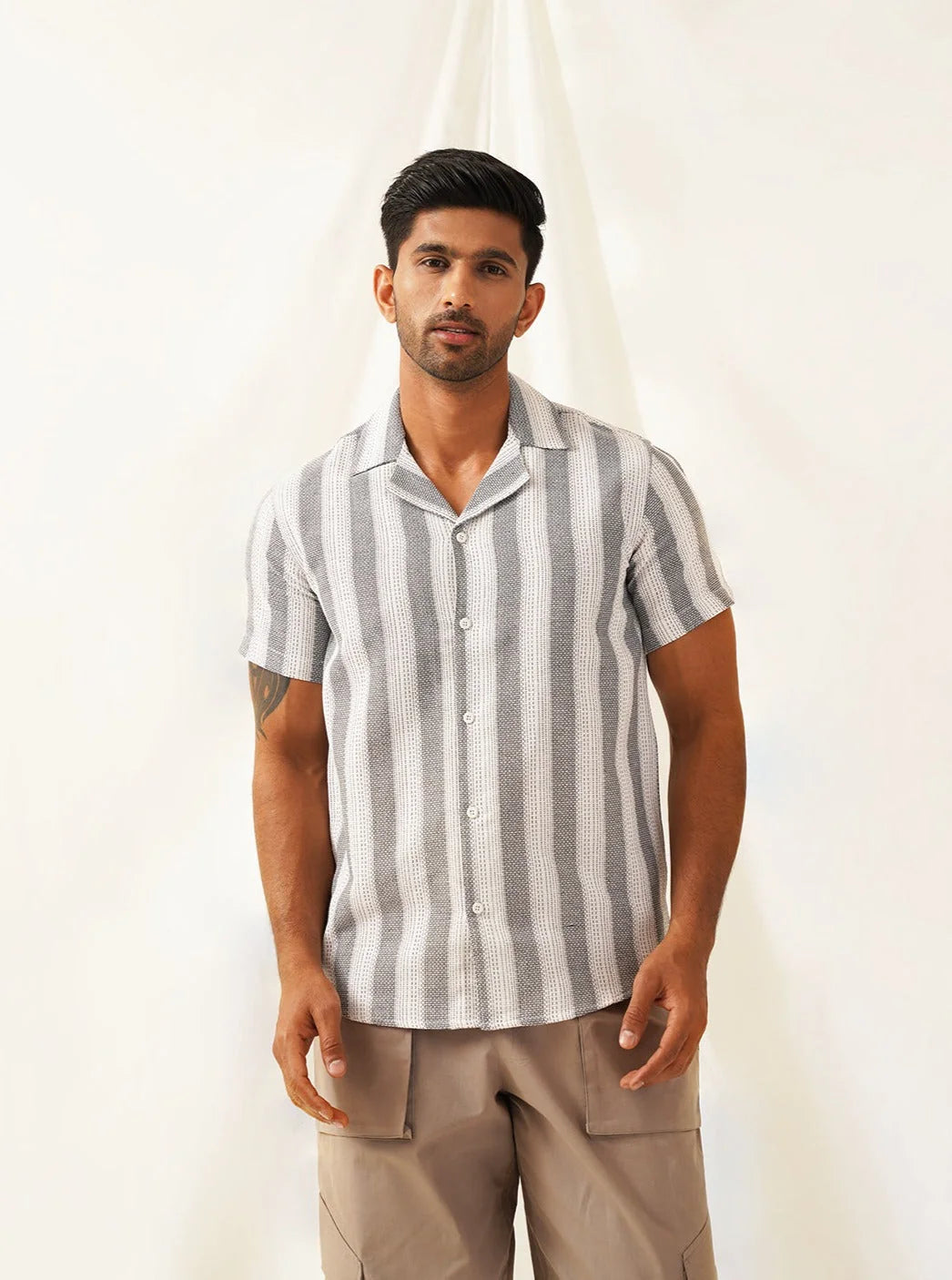 Grey Striped Cotton Mens Shirt | Casual Cotton Shirt