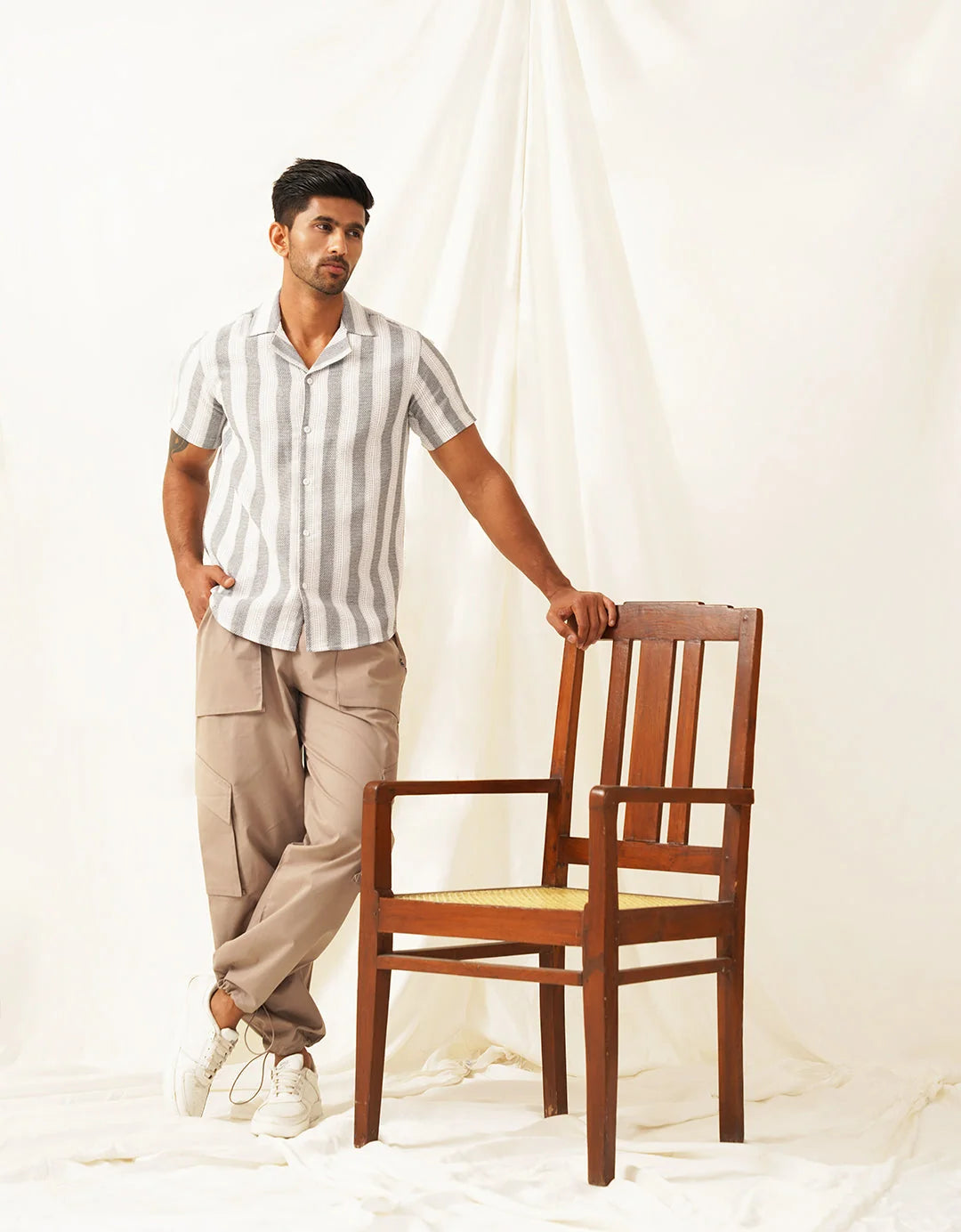 Grey Striped Cotton Mens Shirt | Casual Cotton Shirt