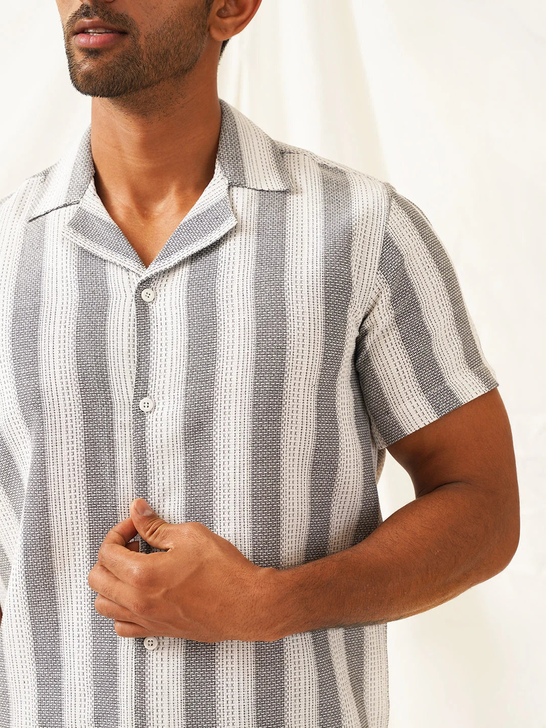 Grey Striped Cotton Mens Shirt | Casual Cotton Shirt
