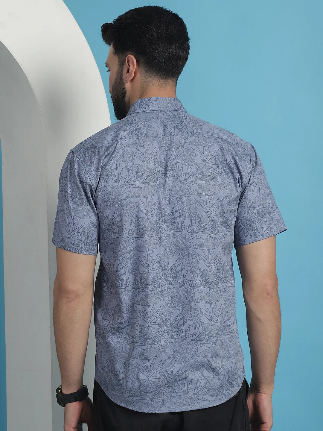 Printed Cotton Shirt for Men - Half Sleeve, Grey Casual Shirt