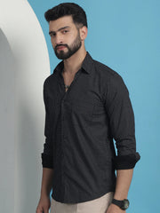Black Geometric Printed Cotton Casual Shirt-SF-933Black