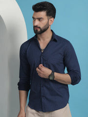 Navy Blue Geometric Printed Cotton Casual Shirt-SF-933Navy