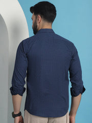 Navy Blue Geometric Printed Cotton Casual Shirt-SF-933Navy