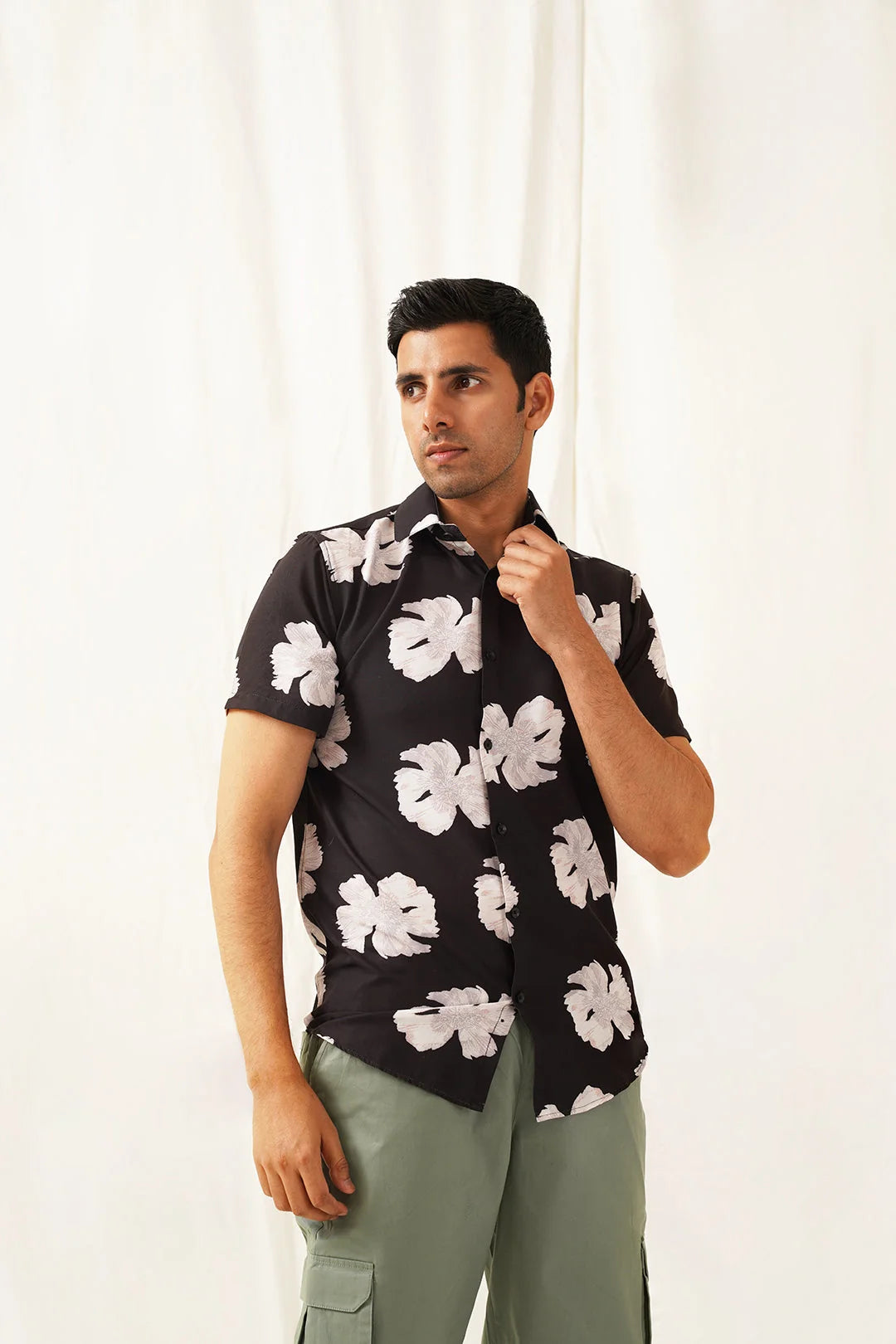 Black Floral Printed Cotton Mens Shirt | Casual Style