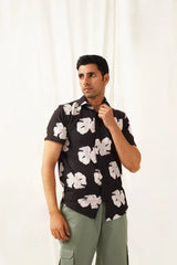 Classic Floral Printed Spread Collar Cotton Curved Casual Shirt-SF-934Black