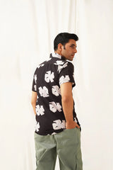 Classic Floral Printed Spread Collar Cotton Curved Casual Shirt-SF-934Black