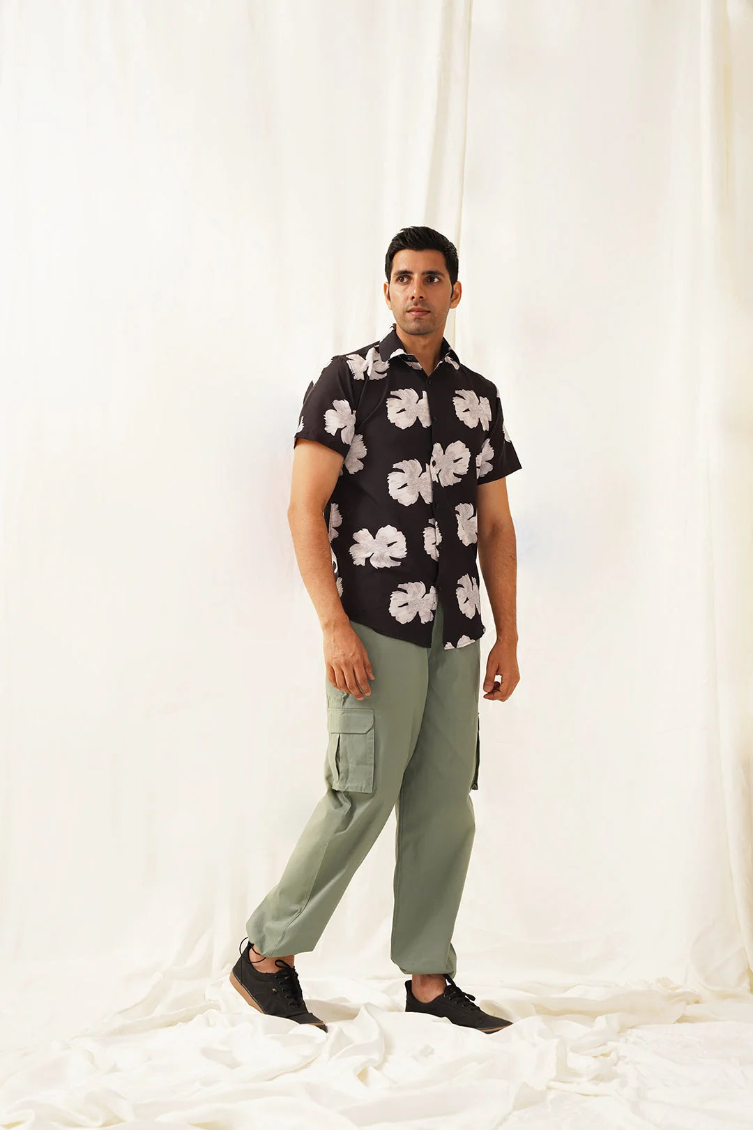 Black Floral Printed Cotton Mens Shirt | Casual Style