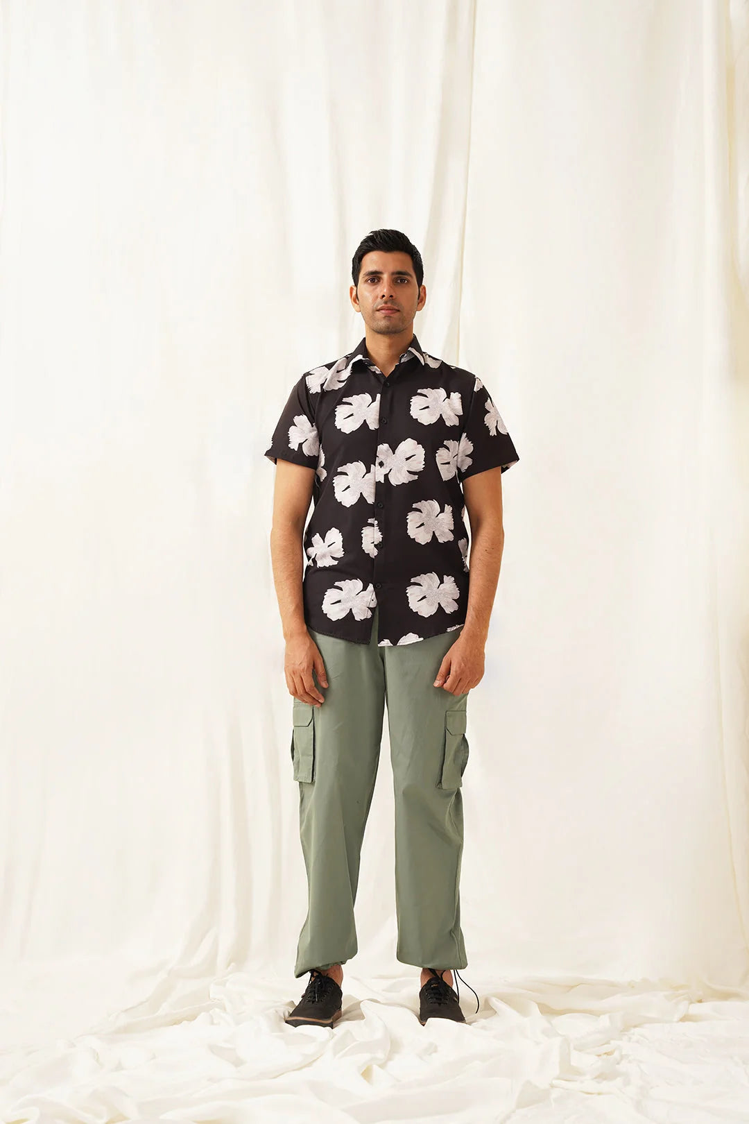 Black Floral Printed Cotton Mens Shirt | Casual Style