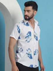 Blue Floral Printed Cotton Casual Shirt-SF-934Blue