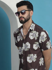 Brown Floral Printed Cotton Casual Shirt-SF-934Brown