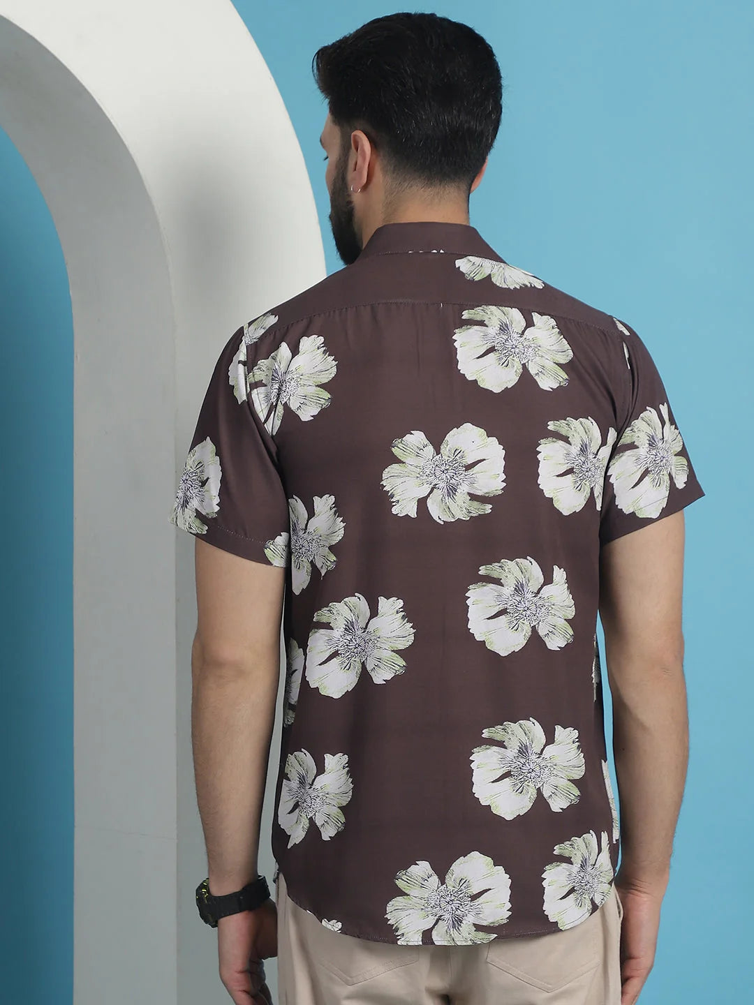Brown Floral Printed Cotton Mens Shirt | Casual Style