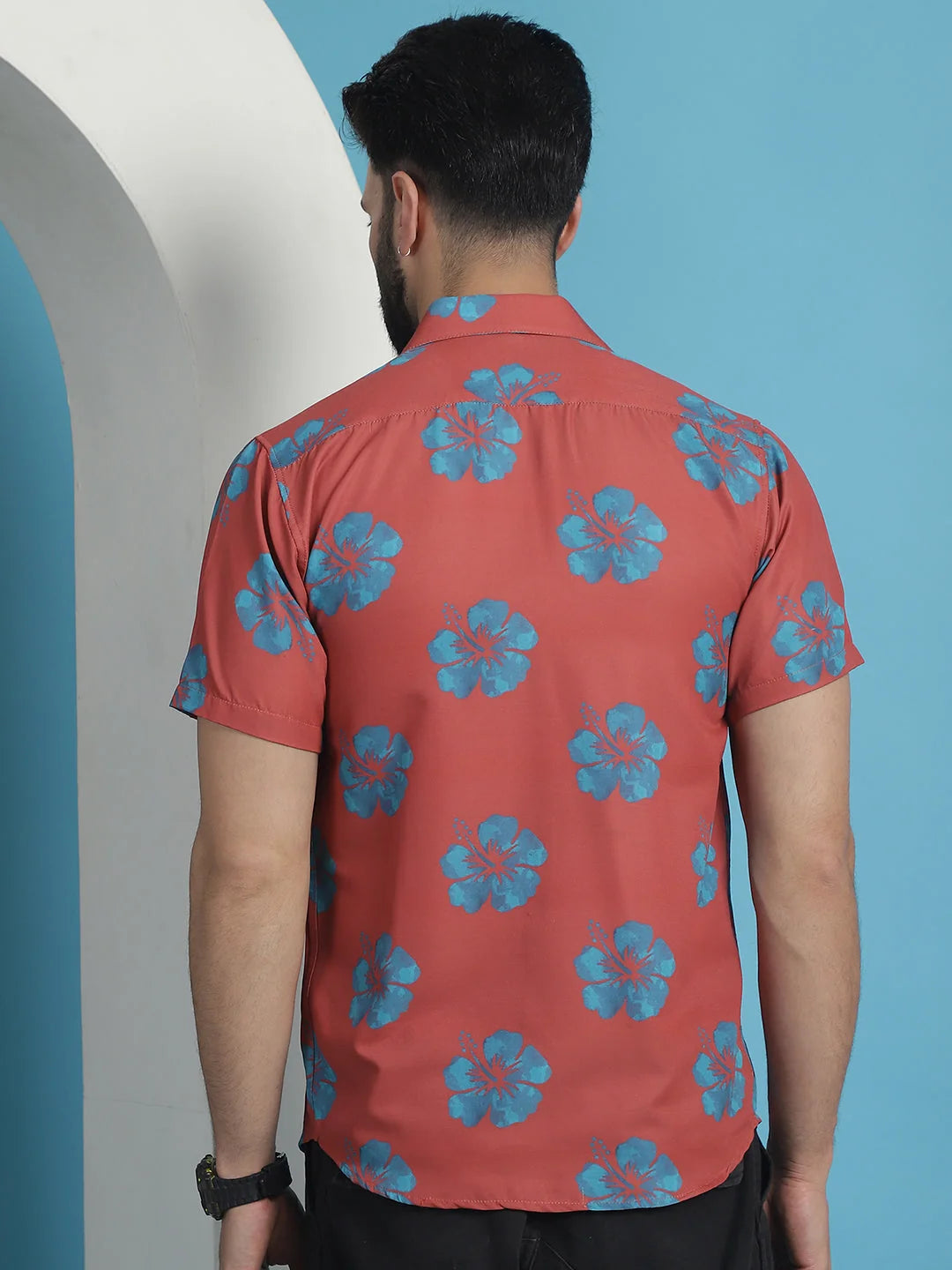 Red Floral Printed Cotton Mens Shirt | Casual Style