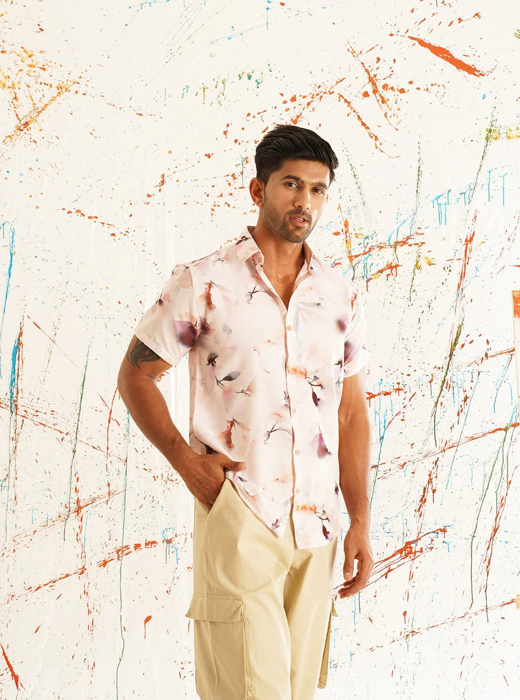 Orange Floral Cotton Printed Shirt | Mens Casual Shirts