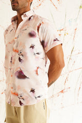 Classic Orange Printed Spread Collar Cotton Curved Casual Shirt-SF-934Orange