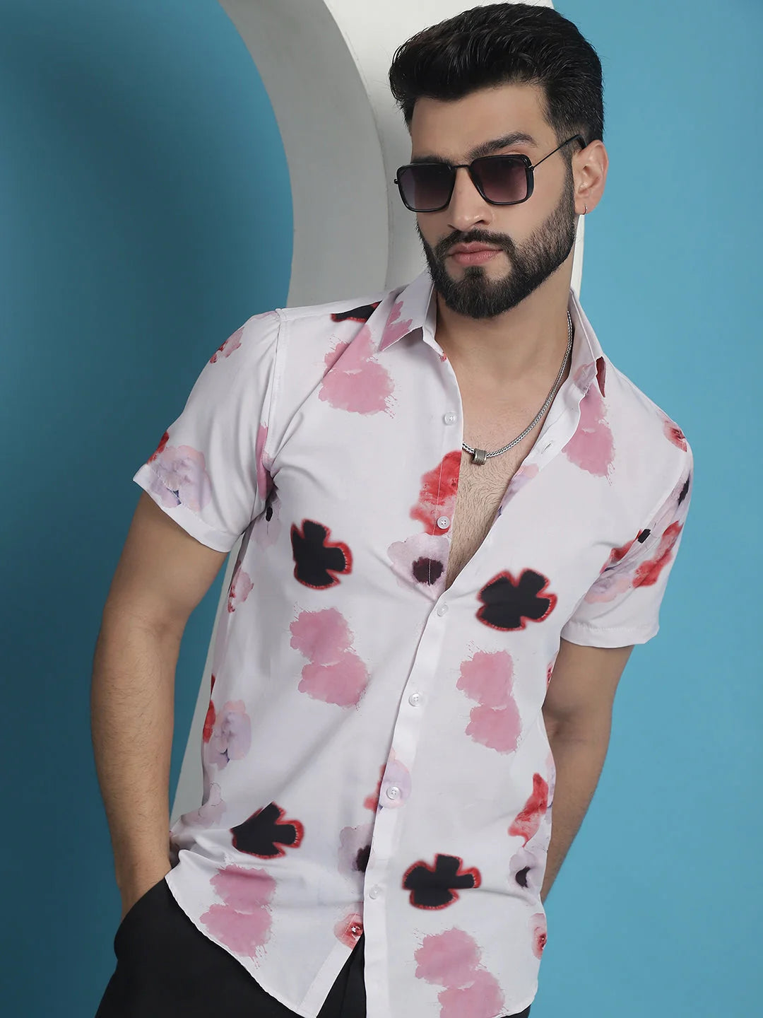 Pink Floral Printed Cotton Casual Shirt-SF-934Pink