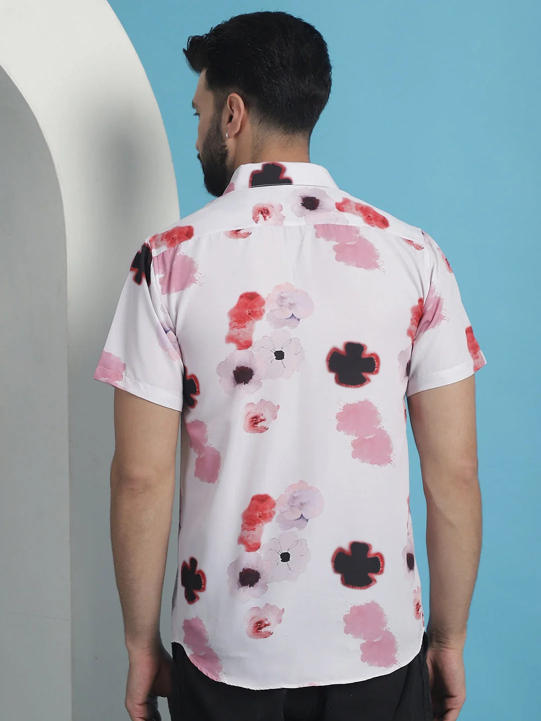 Pink Floral Printed Cotton Mens Shirt | Casual Style