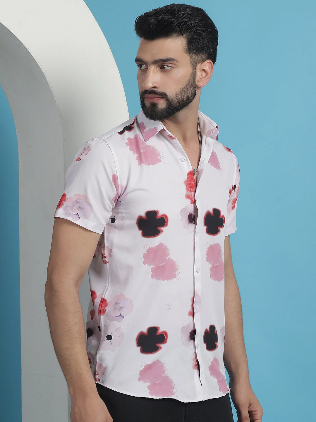 Pink Floral Printed Cotton Mens Shirt | Casual Style