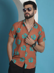 Rust Floral Printed Cotton Casual Shirt-SF-934Rust