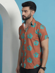 Rust Floral Printed Cotton Casual Shirt-SF-934Rust
