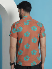 Rust Floral Printed Cotton Casual Shirt-SF-934Rust