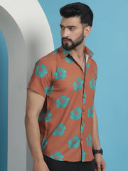 Rust Floral Printed Cotton Casual Shirt-SF-934Rust