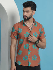 Rust Floral Printed Cotton Casual Shirt-SF-934Rust