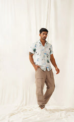 Classic Blue Floral Printed Spread Collar Cotton Curved Casual Shirt-SF-934Sky