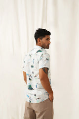 Classic Blue Floral Printed Spread Collar Cotton Curved Casual Shirt-SF-934Sky