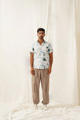 Classic Blue Floral Printed Spread Collar Cotton Curved Casual Shirt-SF-934Sky